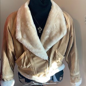 Leather (Suade ) and faux fur bomber jacket